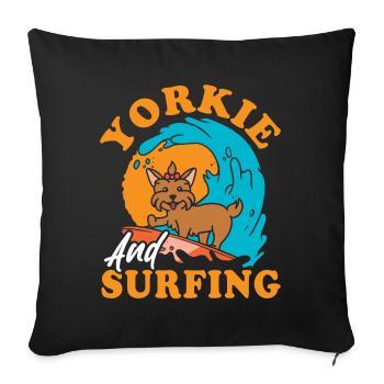 Surfing Yorkie, Catching Waves, Cute - Sofa pillowcase 17,3'' x 17,3'' (45 x 45 cm) - black - Front