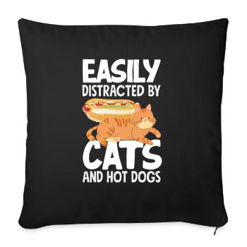Easily distracted from cats and hot dogs - Sofa pillowcase 17,3'' x 17,3'' (45 x 45 cm) - black - Front