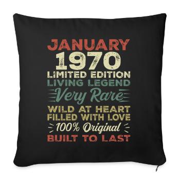Janvier 1970 Anniversaire - Janvier 1970, Janvier 1970 - Housse de coussin décorative 45 x 45 cm - noir - Devant