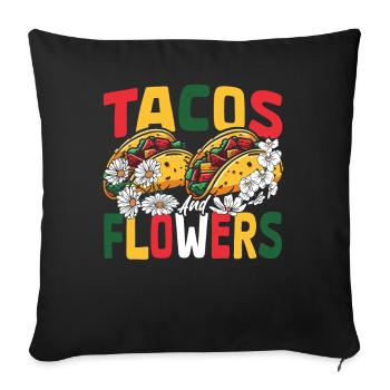 Nachos Mexique Plat mexicain Tacos Fleurs - Housse de coussin décorative 45 x 45 cm - noir - Devant