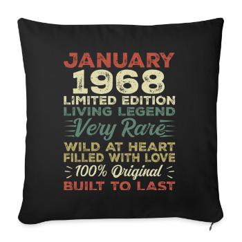 Anniversaire de Janvier 1968 - Janvier 1968, Janvier 1968 - Housse de coussin décorative 45 x 45 cm - noir - Devant