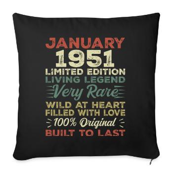 Anniversaire de Janvier 1951 - Janvier 1951, Janvier 1951 - Housse de coussin décorative 45 x 45 cm - noir - Devant