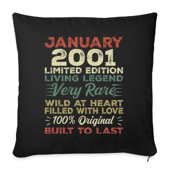 January 2001 Birthday - January 2001, January 2001 - Sofa pillowcase 17,3'' x 17,3'' (45 x 45 cm) - black - Front