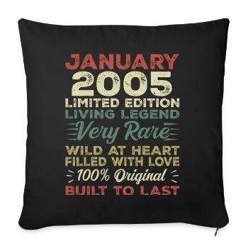 Janvier 2005 Anniversaire - Janvier 2005, Janvier 2005 - Housse de coussin décorative 45 x 45 cm - noir - Devant