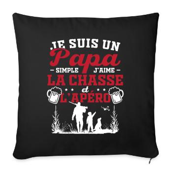 Papa Simple J'aime La Chasse et l'Apéro - Housse de coussin décorative 45 x 45 cm - noir - Devant