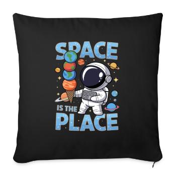 Niedlicher Astronaut mit Eiscream aus Planeten - Sofakissenbezug 45 x 45 cm - Schwarz - Vorne
