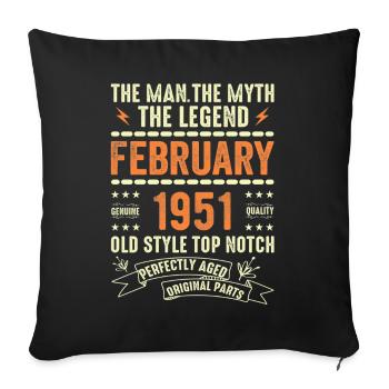 Février 1951 - Février 1951 Anniversaire Février 1951 - Housse de coussin décorative 45 x 45 cm - noir - Devant
