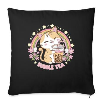 Cute Bubble Tea Rainbow Cat - Sofa pillowcase 17,3'' x 17,3'' (45 x 45 cm) - black - Front
