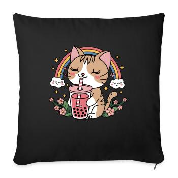Cute Bubble Tea Rainbow Cat - Sofa pillowcase 17,3'' x 17,3'' (45 x 45 cm) - black - Front