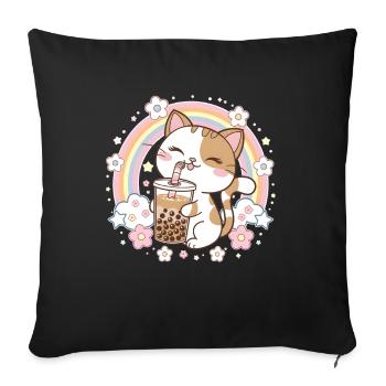 Cute Bubble Tea Rainbow Cat - Sofa pillowcase 17,3'' x 17,3'' (45 x 45 cm) - black - Front