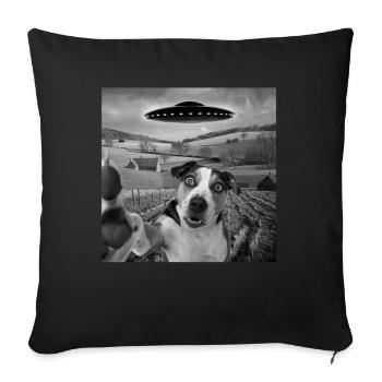 Rencontre extraterrestre Chien Selfie - Housse de coussin décorative 45 x 45 cm - noir - Devant