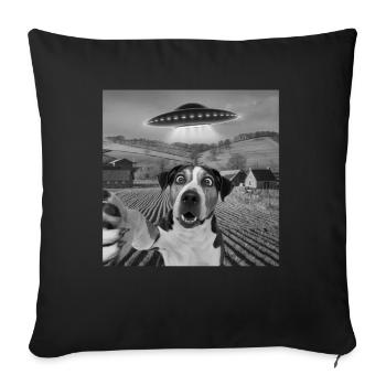 Rencontre extraterrestre Chien Selfie - Housse de coussin décorative 45 x 45 cm - noir - Devant