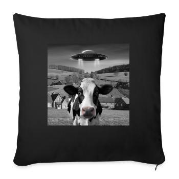 Alien Rencontre Vache Selfie - Housse de coussin décorative 45 x 45 cm - noir - Devant