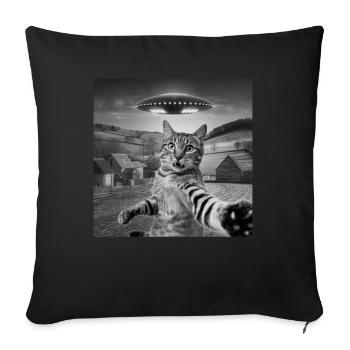 Alien Rencontre Chat Selfie - Housse de coussin décorative 45 x 45 cm - noir - Devant