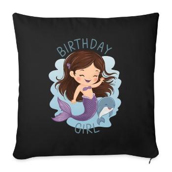 Anniversaire Fille Sirène - Housse de coussin décorative 45 x 45 cm - noir - Devant