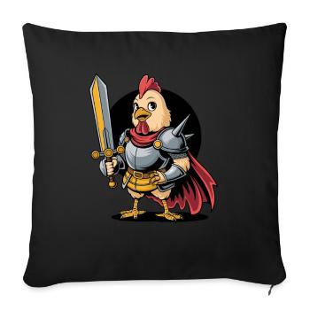 Tapferer Hahn-Ritter in mittelalterlicher Rüstung - Sofakissenbezug 45 x 45 cm - Schwarz - Vorne