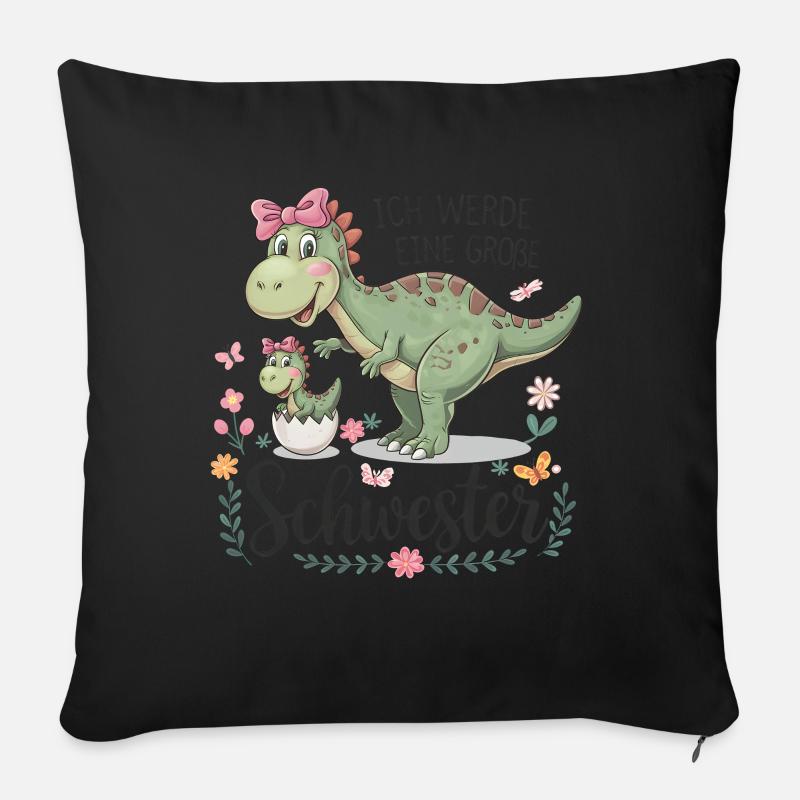 Je vais être une grande sœur dinosaure - Housse de coussin décorative 45 x 45 cm - noir