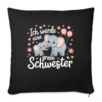 I'm going to be a big sister elephant - Sofa pillowcase 17,3'' x 17,3'' (45 x 45 cm) - black - Front