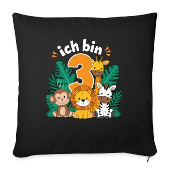 3rd Birthday 3 Years Jungle Animals Lion Giraffe - Sofa pillowcase 17,3'' x 17,3'' (45 x 45 cm) - black - Front
