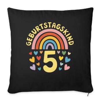 5ème anniversaire fille arc-en-ciel - Housse de coussin décorative 45 x 45 cm - noir - Devant