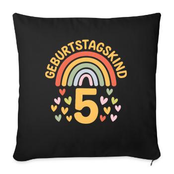 5ème anniversaire fille arc-en-ciel - Housse de coussin décorative 45 x 45 cm - noir - Devant