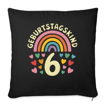 6ème anniversaire fille arc-en-ciel - Housse de coussin décorative 45 x 45 cm - noir - Devant