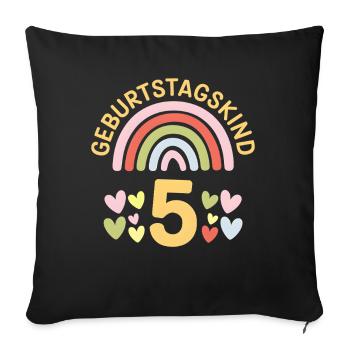 5ème anniversaire fille arc-en-ciel - Housse de coussin décorative 45 x 45 cm - noir - Devant