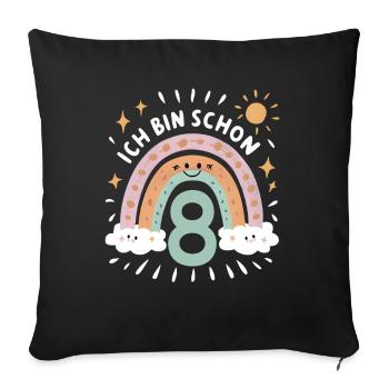 Chemise 8ème anniversaire Nuage Arc-en-ciel - Housse de coussin décorative 45 x 45 cm - noir - Devant