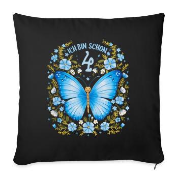 4th Birthday Butterfly Children's Birthday Party - Sofa pillowcase 17,3'' x 17,3'' (45 x 45 cm) - black - Front