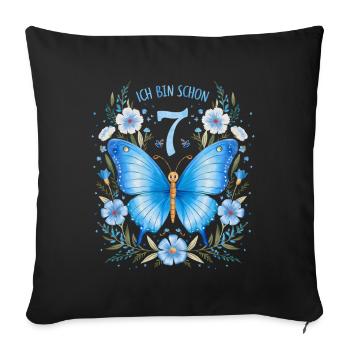 Fête d’anniversaire des enfants papillon 7e anniversaire - Housse de coussin décorative 45 x 45 cm - noir - Devant