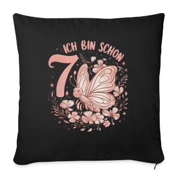 Fête d’anniversaire des enfants papillon 7e anniversaire - Housse de coussin décorative 45 x 45 cm - noir - Devant