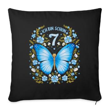 Fête d’anniversaire des enfants papillon 7e anniversaire - Housse de coussin décorative 45 x 45 cm - noir - Devant
