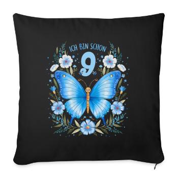 9th Birthday Butterfly Children's Birthday Party - Sofa pillowcase 17,3'' x 17,3'' (45 x 45 cm) - black - Front