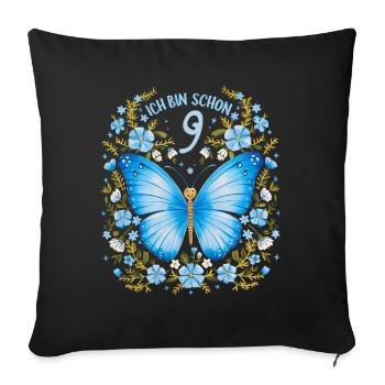 9th Birthday Butterfly Children's Birthday Party - Sofa pillowcase 17,3'' x 17,3'' (45 x 45 cm) - black - Front
