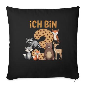3ème anniversaire 3 ans Animaux de la forêt Animaux de la forêt - Housse de coussin décorative 45 x 45 cm - noir - Devant