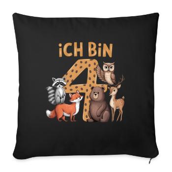 4ème anniversaire 4 ans Animaux de la forêt Animaux de la forêt - Housse de coussin décorative 45 x 45 cm - noir - Devant
