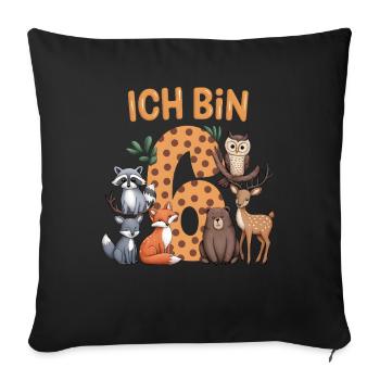 6e anniversaire 6 ans Animaux de la forêt Animaux de la forêt - Housse de coussin décorative 45 x 45 cm - noir - Devant
