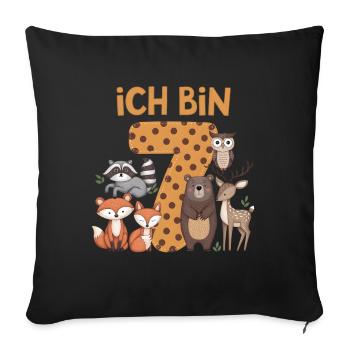 7e anniversaire 7 ans Animaux de la forêt Animaux de la forêt - Housse de coussin décorative 45 x 45 cm - noir - Devant
