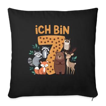 7e anniversaire 7 ans Animaux de la forêt Animaux de la forêt - Housse de coussin décorative 45 x 45 cm - noir - Devant
