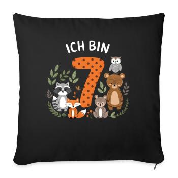 7e anniversaire 7 ans Animaux de la forêt Animaux de la forêt - Housse de coussin décorative 45 x 45 cm - noir - Devant