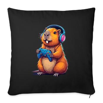 Capybara Gaming Abenteuer Für Gamer Fans - Sofakissenbezug 45 x 45 cm - Schwarz - Vorne
