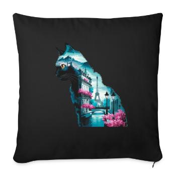 Silhouette Paysage Chat Paris - Housse de coussin décorative 45 x 45 cm - noir - Devant