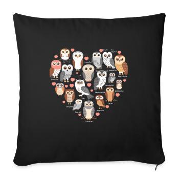 Cute owl with heart for owl lovers - Sofa pillowcase 17,3'' x 17,3'' (45 x 45 cm) - black - Front