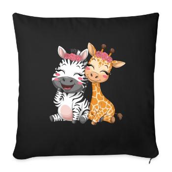 Süßes Zebra und Giraffe für Kinder - Sofakissenbezug 45 x 45 cm - Schwarz - Vorne