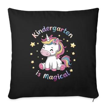 Kindergarten Ist Magisch Mit Einhorn Und Sternen - Sofakissenbezug 45 x 45 cm - Schwarz - Vorne