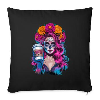 Dia de los Muertos Café avec Belle Femme de - Housse de coussin décorative 45 x 45 cm - noir - Devant