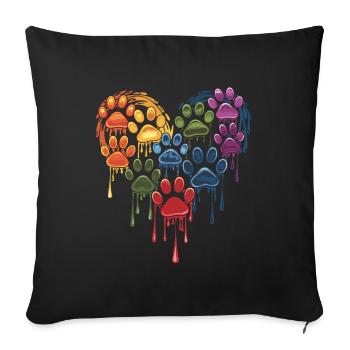 Coeur de pattes colorées pour les propriétaires de chiens - Housse de coussin décorative 45 x 45 cm - noir - Devant