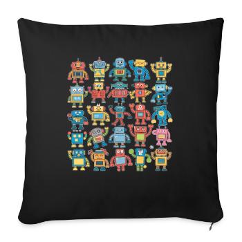 Colorful Robots for Kids - Funny Illustrations - Sofa pillowcase 17,3'' x 17,3'' (45 x 45 cm) - black - Front
