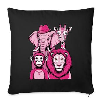 Éléphant Singe Lion Girafe en Rose Look avec Style - Housse de coussin décorative 45 x 45 cm - noir - Devant