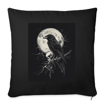 Raven Skull Moon Dark Gothic Black Crow - Sofa pillowcase 17,3'' x 17,3'' (45 x 45 cm) - black - Front